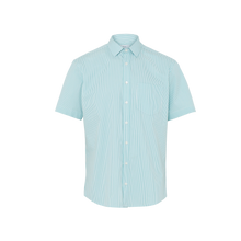 Load image into Gallery viewer, NNT Men&#39;s Avignon Fine Block Stripe Stretch Short Sleeve Shirt - Mint/White - Shirts
