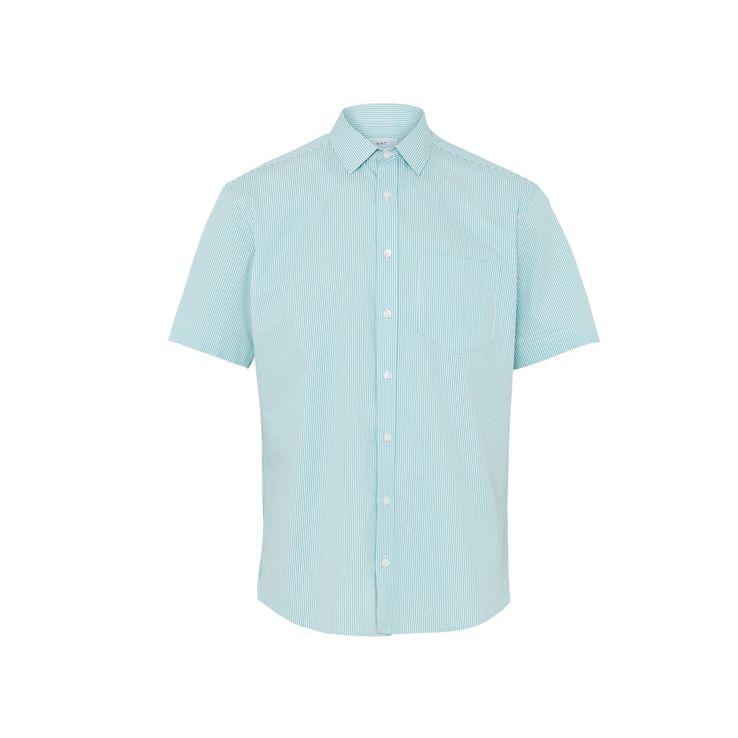 NNT Men's Avignon Fine Block Stripe Stretch Short Sleeve Shirt - Mint/White - Shirts