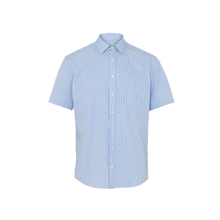 Load image into Gallery viewer, NNT Men&#39;s Avignon Fine Block Stripe Stretch Short Sleeve Shirt - Light Blue/White - Shirts
