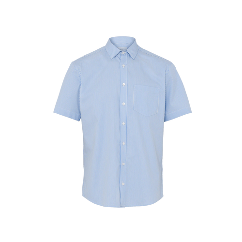 NNT Men's Avignon Fine Block Stripe Stretch Short Sleeve Shirt - Light Blue/White - Shirts