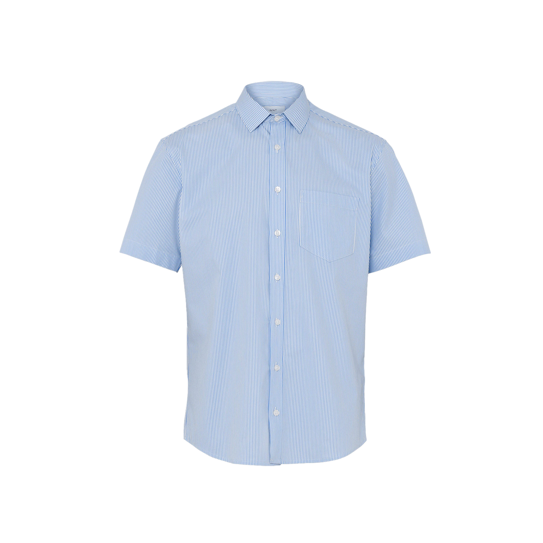 NNT Men's Avignon Fine Block Stripe Stretch Short Sleeve Shirt - Light Blue/White - Shirts