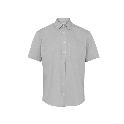 NNT Men's Avignon Fine Block Stripe Stretch Short Sleeve Shirt - Grey/White - Shirts