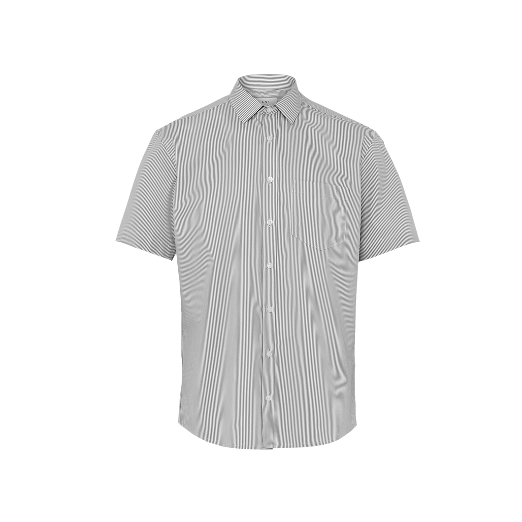 NNT Men's Avignon Fine Block Stripe Stretch Short Sleeve Shirt - Grey/White - Shirts