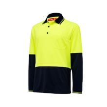 Load image into Gallery viewer, Hard Yakka Men&#39;s Core 2 Tone Long Sleeve Hi Vis Polo - Yellow/Navy - Polos
