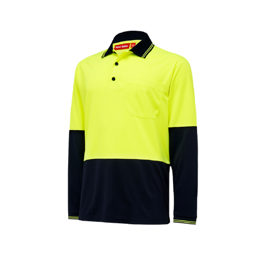 Hard Yakka Men's Core 2 Tone Long Sleeve Hi Vis Polo - Yellow/Navy - Polos