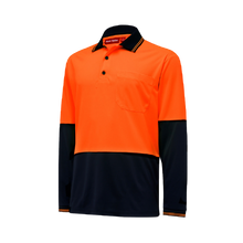 Load image into Gallery viewer, Hard Yakka Men&#39;s Core 2 Tone Long Sleeve Hi Vis Polo - Orange/Navy - Polos
