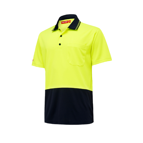 Hard Yakka Men's Core 2 Tone Short Sleeve Hi Vis Polo - Yellow/Navy - Polos