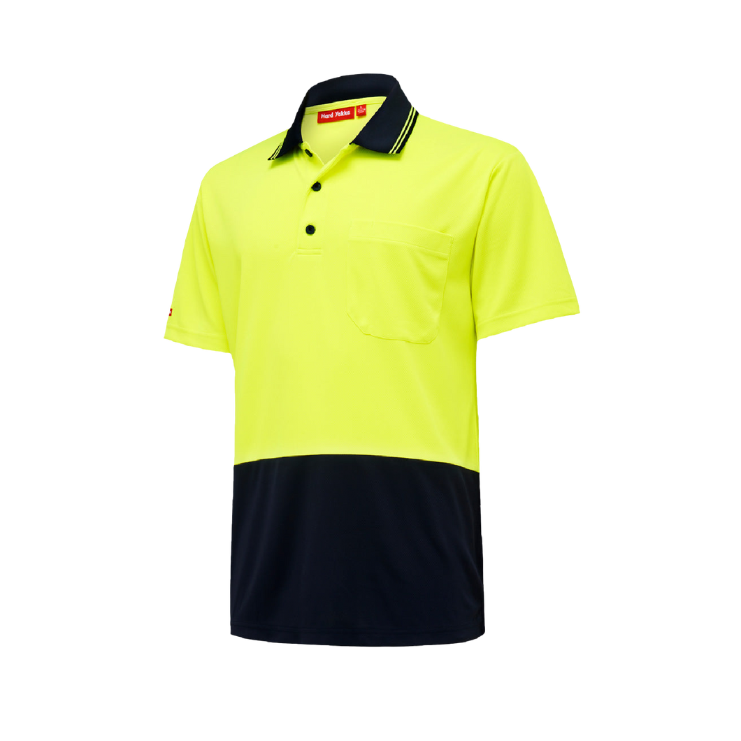 Hard Yakka Men's Core 2 Tone Short Sleeve Hi Vis Polo - Yellow/Navy - Polos