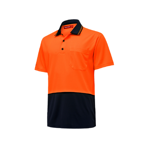 Hard Yakka Men's Core 2 Tone Short Sleeve Hi Vis Polo - Orange/Navy - Polos