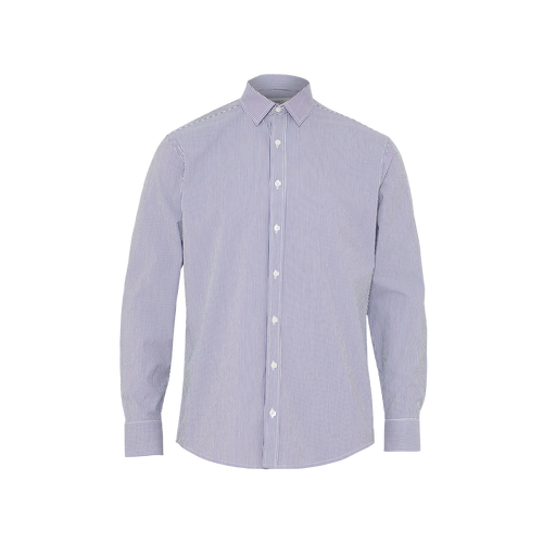 NNT Men's Avignon Fine Block Stripe Stretch Long Sleeve Shirt - Navy/White - Shirts