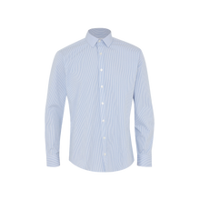 Load image into Gallery viewer, NNT Men&#39;s Avignon Fine Block Stripe Stretch Long Sleeve Shirt - Light Blue/White - Shirts
