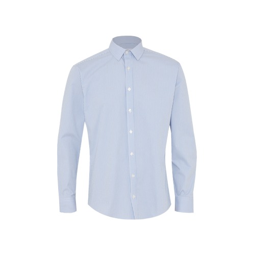 NNT Men's Avignon Fine Block Stripe Stretch Long Sleeve Shirt - Light Blue/White - Shirts