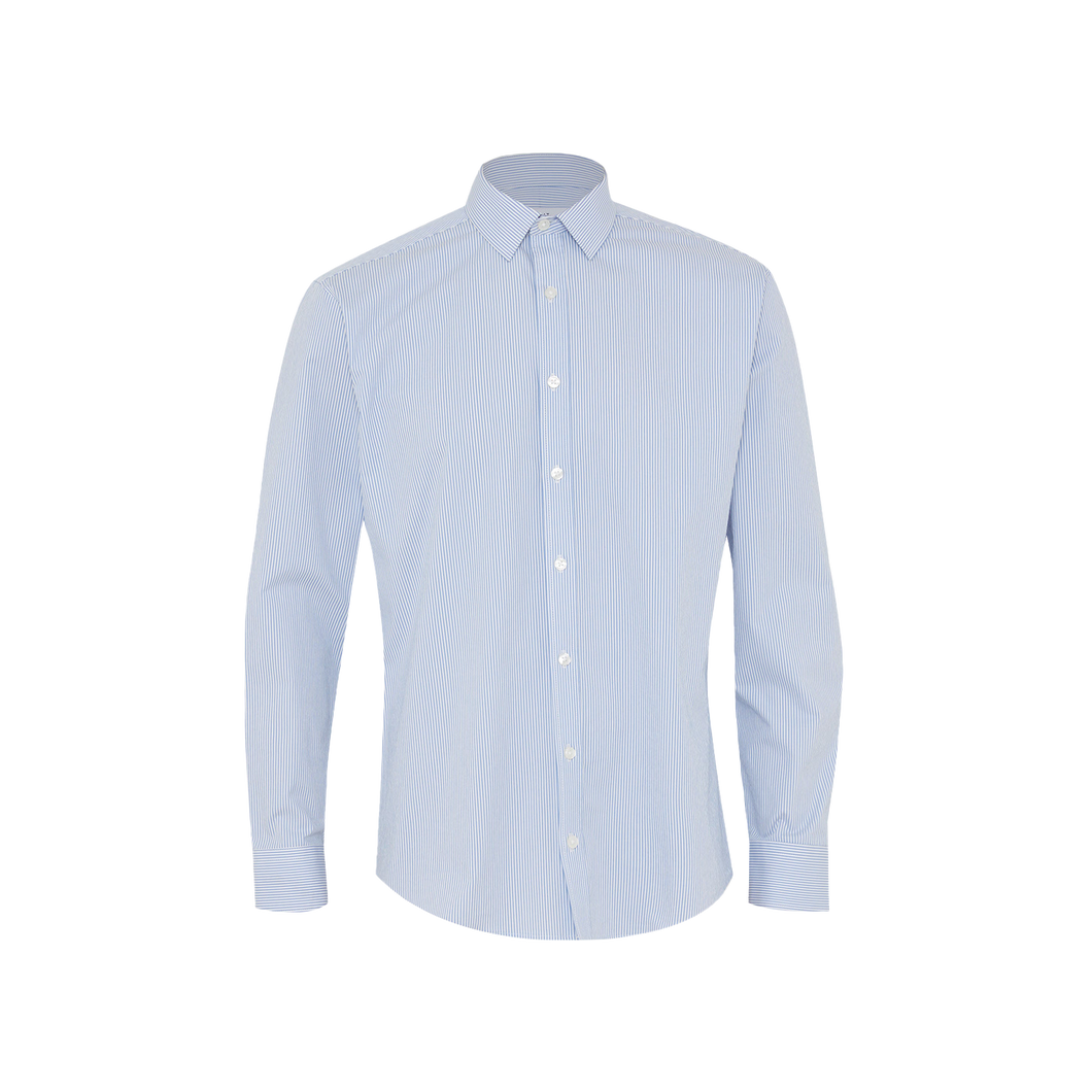 NNT Men's Avignon Fine Block Stripe Stretch Long Sleeve Shirt - Light Blue/White - Shirts