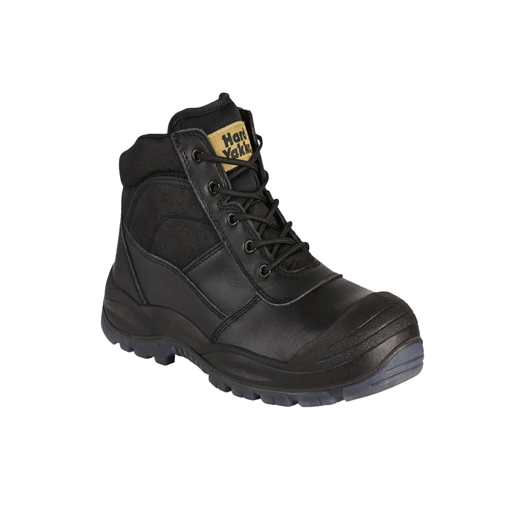 Hard Yakka Men's Utility Zip Sided Steel Toe Safety Boots - Black - Safety Footwear