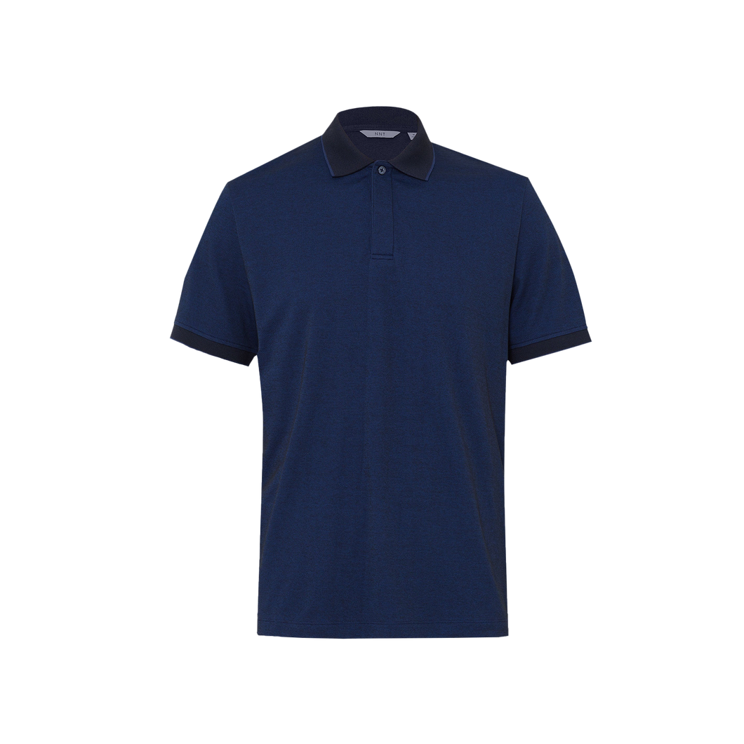 NNT Men's Textured Cotton Poly Short Sleeve Polo - Blue/Navy - Polos