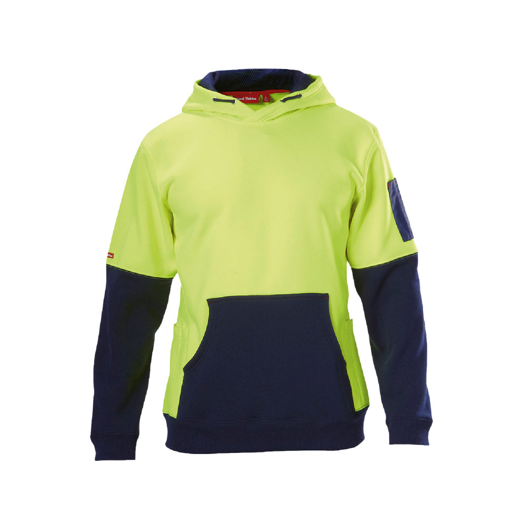 Hard Yakka Men's Foundations Hi Vis 2 Tone Brushed Fleece Hoodie - Yellow/Navy - Hoodies/Jumpers