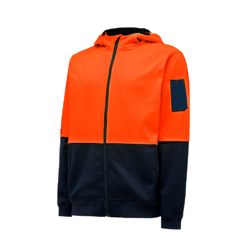 Hard Yakka Men's Hi Vis Rushed Fleece Full Zip Hoodie - Orange/Navy - Hoodies/Jumpers