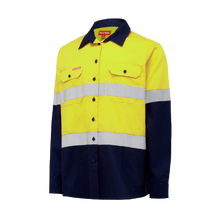 Load image into Gallery viewer, Hard Yakka Women&#39;s Core Hi Vis Lightweight 2 Tone Taped Shirt - Yellow/Navy - Shirts
