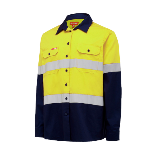 Hard Yakka Women's Core Hi Vis Lightweight 2 Tone Taped Shirt - Yellow/Navy - Shirts