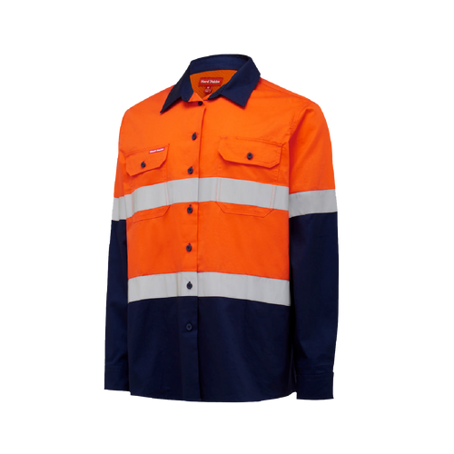 Hard Yakka Women's Core Hi Vis Lightweight 2 Tone Taped Shirt - Orange/Navy - Shirts