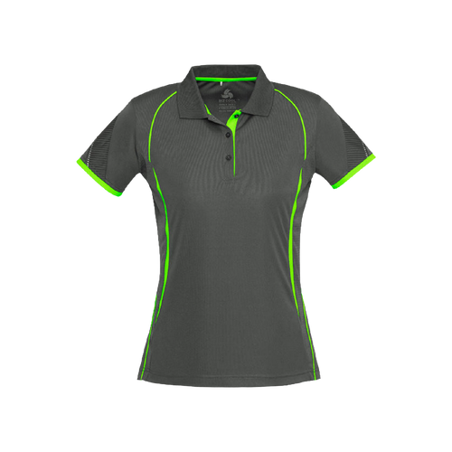 Biz Collection Women's Razor Polo - Grey/Fluoro Lime - Polos