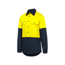 Load image into Gallery viewer, Hard Yakka Men&#39;s Long Sleeve Shirt 2 Tone Vented - Yellow/Navy - Shirts
