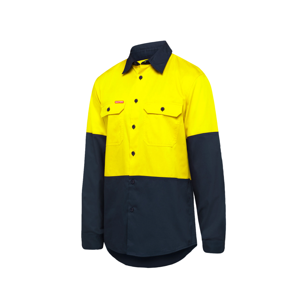 Hard Yakka Men's Long Sleeve Shirt 2 Tone Vented - Yellow/Navy - Shirts