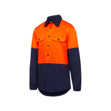 Load image into Gallery viewer, Hard Yakka Men&#39;s Long Sleeve Shirt 2 Tone Vented - Orange/Navy - Shirts
