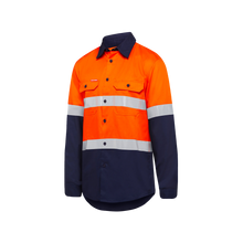 Load image into Gallery viewer, Hard Yakka Men&#39;s Long Sleeve Shirt 2 Tone Taped Vented - Orange/Navy - Shirts
