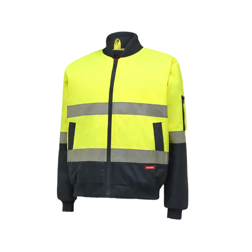 Hard Yakka Men's Core Hi Vis 2 Tone Taped Bomber Jacket - Yellow/Navy - Jackets