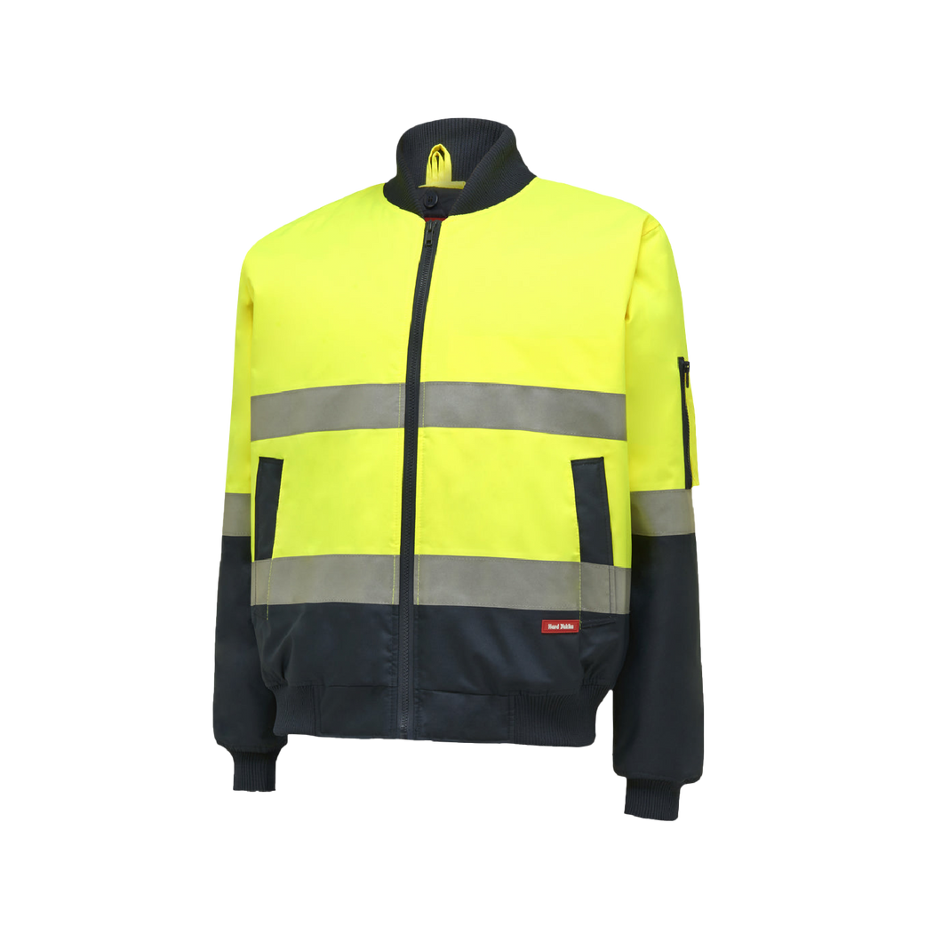 Hard Yakka Men's Core Hi Vis 2 Tone Taped Bomber Jacket - Yellow/Navy - Jackets