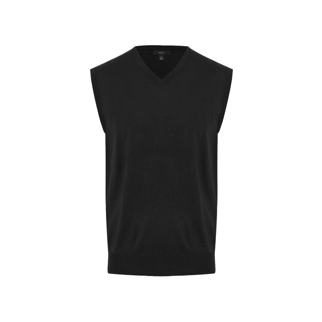 NNT Men's Acrylic V-Neck Vest - Black - Knitwear