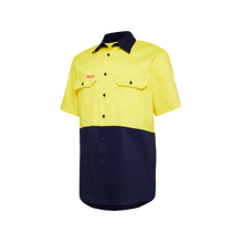 Load image into Gallery viewer, Hard Yakka Men's Core Hi Vis 2 Tone Lightweight Vented Shirt - Yellow/Navy - Shirts
