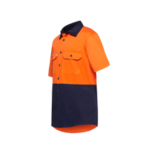 Load image into Gallery viewer, Hard Yakka Men's Core Hi Vis 2 Tone Lightweight Vented Shirt - Orange/Navy - Shirts
