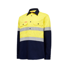 Load image into Gallery viewer, Hard Yakka Men&#39;s Core Hi Vis Long Sleeve Heavyweight Closed Front Taped Shirt - Yellow/Navy - Shirts
