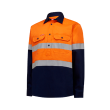 Load image into Gallery viewer, Hard Yakka Men&#39;s Core Hi Vis Long Sleeve Heavyweight Closed Front Taped Shirt - Orange/Navy - Shirts
