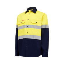 Load image into Gallery viewer, Hard Yakka Men&#39;s Core Hi Vis 2 Tone Taped Drill Shirt - Yellow/Navy - Shirts
