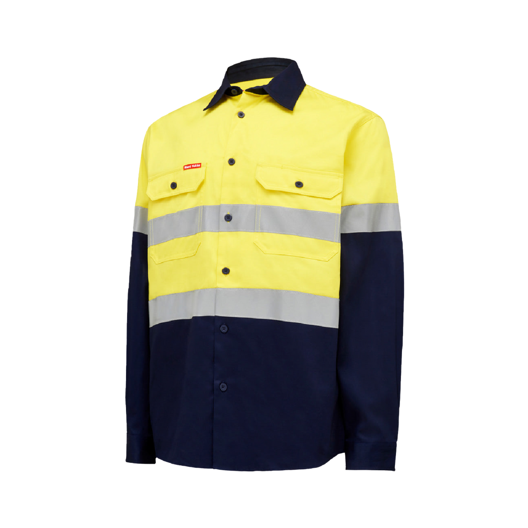 Hard Yakka Men's Core Hi Vis 2 Tone Taped Drill Shirt - Yellow/Navy - Shirts