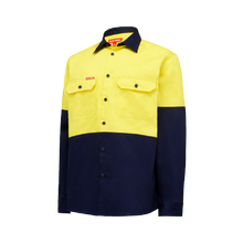 Load image into Gallery viewer, Hard Yakka Men&#39;s Core Hi Vis Long Sleeve Heavyweight 2 Tone Shirt - Yellow/Navy - Shirts
