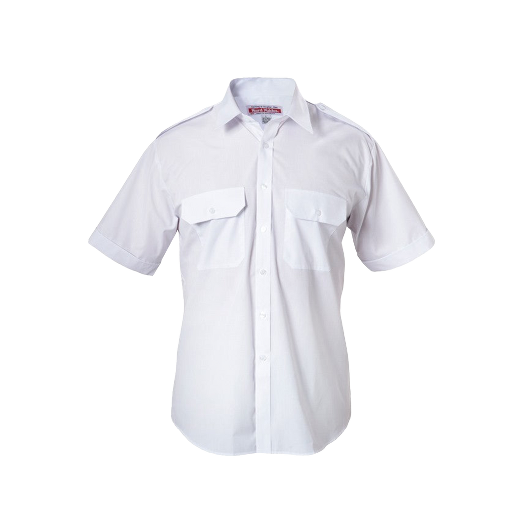 Hard Yakka Men's Foundations Poly Cotton Permanent Press Short Sleeve Shirt with Epaulettes - White - Shirts