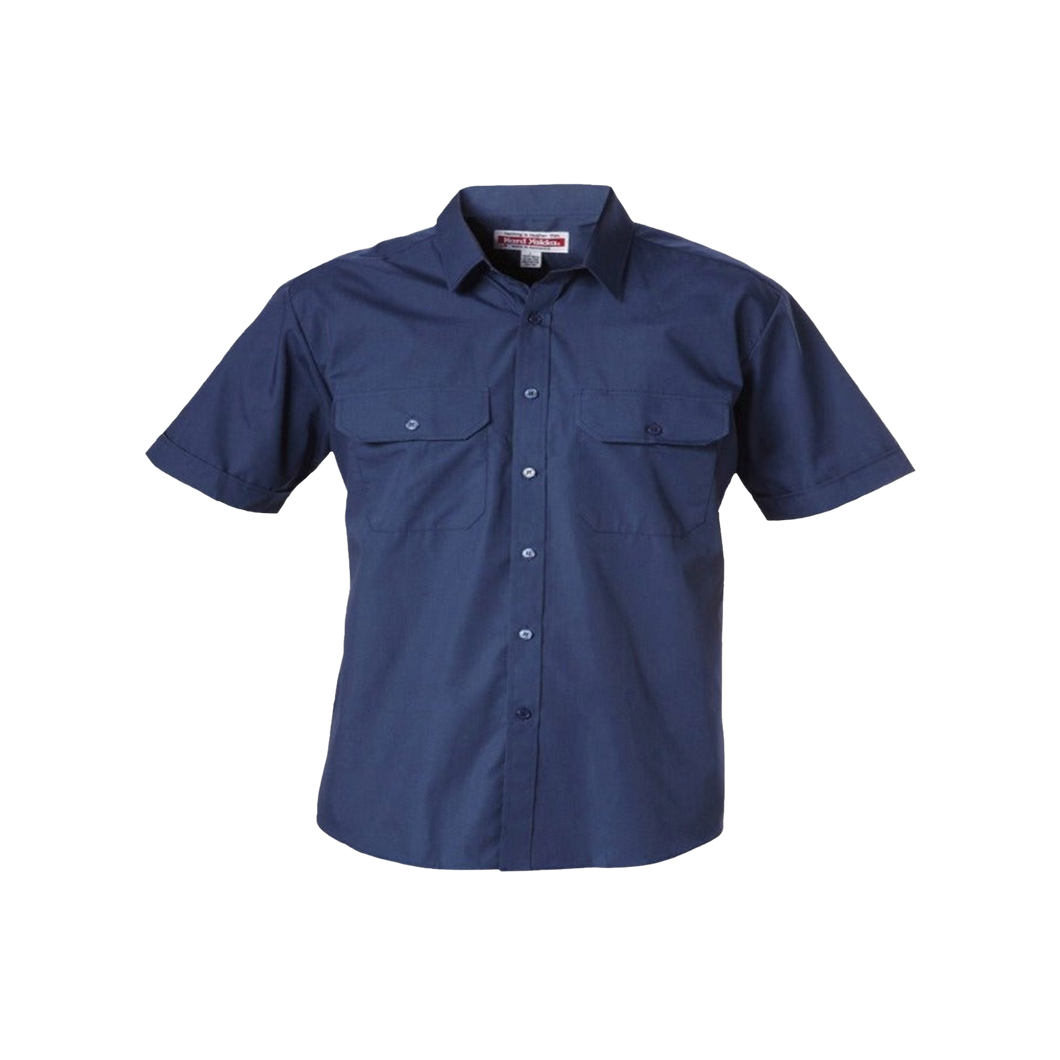 Hard Yakka Men's Foundations Poly Cotton Permanent Press Short Sleeve Shirt - Navy - Shirts