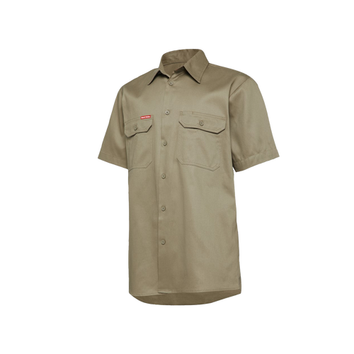 Hard Yakka Men's Foundations Cotton Drill Short Sleeve Shirt - Khaki - Shirts