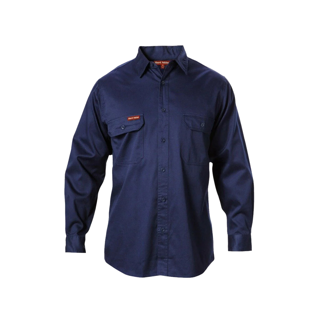 Hard Yakka Men's Foundations Cotton Drill Long Sleeve Shirt - Navy - Shirts