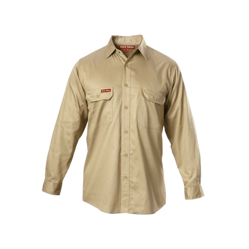 Hard Yakka Men's Foundations Cotton Drill Long Sleeve Shirt - Khaki - Shirts