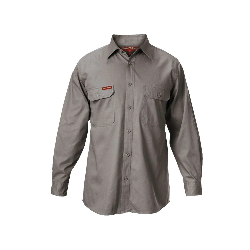 Hard Yakka Men's Foundations Cotton Drill Long Sleeve Shirt - Grey - Shirts