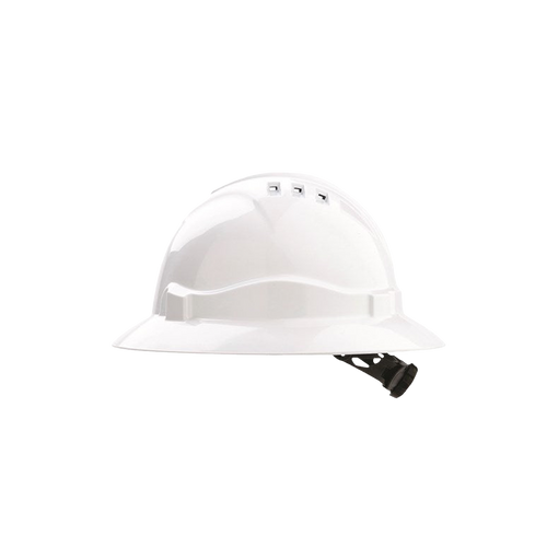 Pro Choice Unisex V6 Hard Hat Vented Full Brim Ratchet Harness - White - Head Protection