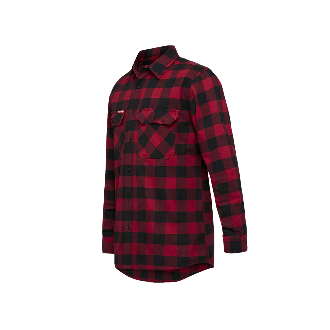 Hard Yakka Men's Foundations Check Flannel Long Sleeve Shirt - Red Check - Shirts