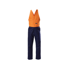 Load image into Gallery viewer, Hard Yakka Men&#39;s Foundations Hi Vis 2 Tone Cotton Drill Action Back Overall - Orange/Navy - Overalls
