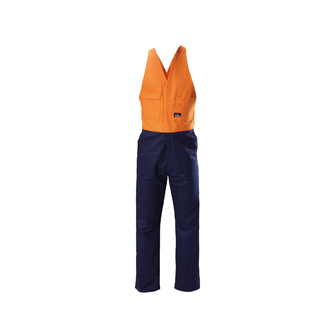 Hard Yakka Men's Foundations Hi Vis 2 Tone Cotton Drill Action Back Overall - Orange/Navy - Overalls