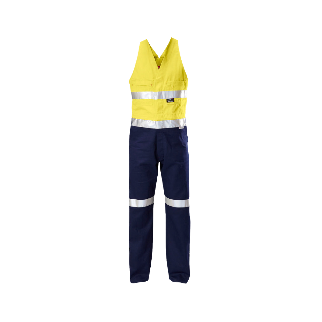 Hard Yakka Men's Foundations 2 Tone Cotton Drill Action Back Overall with Tape - Yellow/Navy - Overalls